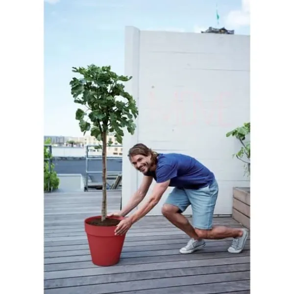 Krukker & Plantebeholdere^Blomkruka - Elho - Loft Urban Round - Hjul 50 - Röd - L 49 x B 48,5 x H 45 cm - Utomhus - 100% återvunnen