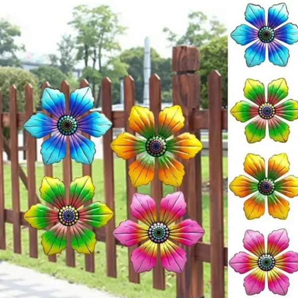 Outlet Blomster Metal Vægdekor Have Ornament 15x15x0,8cm - RØD Havedekorationer