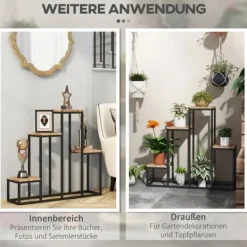 Plantestativer^Blomsterhylde 4 niveauer, plantestativ til altan/have, træ lys brun, 80×20×74 cm