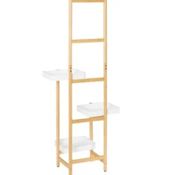 Plantestativer^Blomsterhylde i træ - Planteholder STR13-WN - Flere niveauer - Til 3 potter - 31×130×27 cm - Samling kræves - Hvid