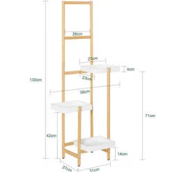 Plantestativer^Blomsterhylde i træ - Planteholder STR13-WN - Flere niveauer - Til 3 potter - 31×130×27 cm - Samling kræves - Hvid