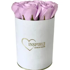 Blomster^Blomsterkasse Inspiruj - Hvid kasse med sæberoser - nr. 6 Lys lilla