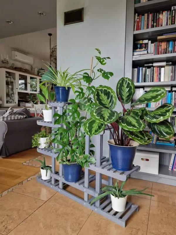 Discount Blomsterkumme i træ 95x116x25 cm, flerniveau/grå/RKB Plantestativer