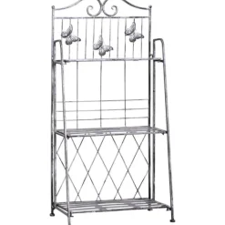 Krukker & Plantebeholdere^Blomsterstand i metal, 3 niveauer blomsterhylde, 44×25×96 cm, dekorativ & pladsbesparende, sølvgrå