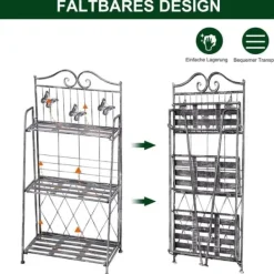 Krukker & Plantebeholdere^Blomsterstand i metal, 3 niveauer blomsterhylde, 44×25×96 cm, dekorativ & pladsbesparende, sølvgrå