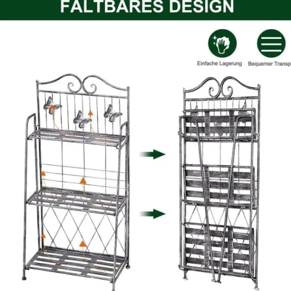 Krukker & Plantebeholdere^Blomsterstand i metal, 3 niveauer blomsterhylde, 44×25×96 cm, dekorativ & pladsbesparende, sølvgrå