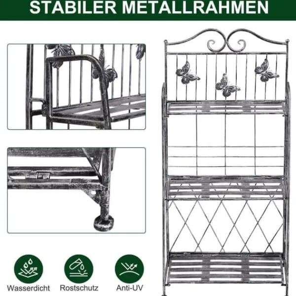 Krukker & Plantebeholdere^Blomsterstand i metal, 3 niveauer blomsterhylde, 44×25×96 cm, dekorativ & pladsbesparende, sølvgrå