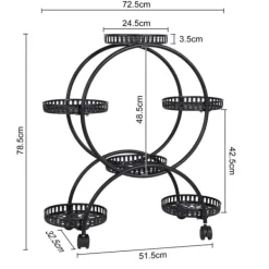 Plantestativer^Blomsterstander - Plantehylde med 4 hjul - 6 niveauer - Metal - Samling påkrævet - Str. L - Sort