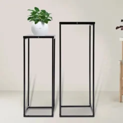 Online Blomsterstander 2-pak - Firkantet krukkestativ/display - Metal - Inde/ude - Fritstående - Til stue, terrasse, have, bryllup - Sort Plantestativer