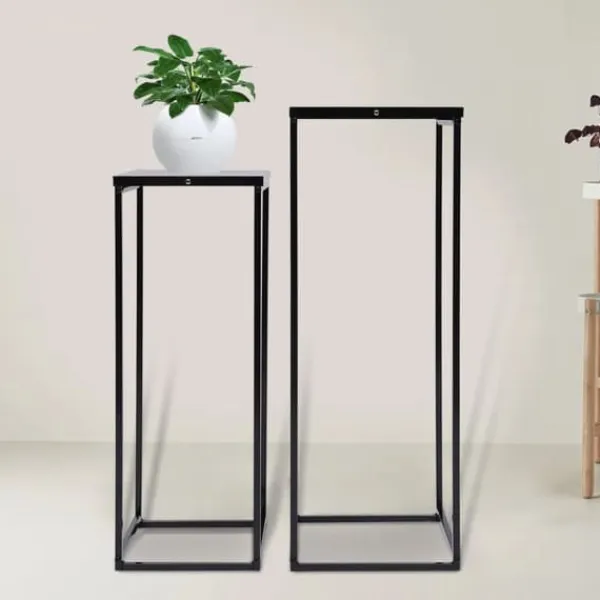 Online Blomsterstander 2-pak - Firkantet krukkestativ/display - Metal - Inde/ude - Fritstående - Til stue, terrasse, have, bryllup - Sort Plantestativer