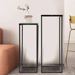 Online Blomsterstander 2-pak - Firkantet krukkestativ/display - Metal - Inde/ude - Fritstående - Til stue, terrasse, have, bryllup - Sort Plantestativer