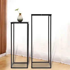 Online Blomsterstander 2-pak - Firkantet krukkestativ/display - Metal - Inde/ude - Fritstående - Til stue, terrasse, have, bryllup - Sort Plantestativer