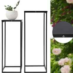 Online Blomsterstander 2-pak - Firkantet krukkestativ/display - Metal - Inde/ude - Fritstående - Til stue, terrasse, have, bryllup - Sort Plantestativer