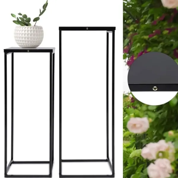 Online Blomsterstander 2-pak - Firkantet krukkestativ/display - Metal - Inde/ude - Fritstående - Til stue, terrasse, have, bryllup - Sort Plantestativer