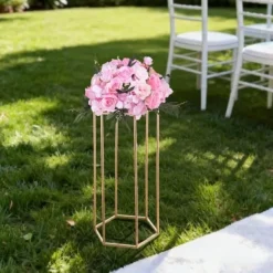 Blomsterstander, sekskantet søjle blomsterdisplay, 29x25x60 cm, guld, stål Blomster