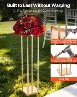 Plantestativer^Blomsterstander Sæt - Søjle/Piedestal - Sæt Af 10 - Højde 80 cm - Metal - Cylindrisk & Kubisk - Til Bryllup & Fest - Guld