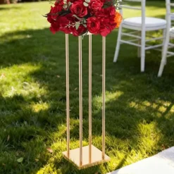 Plantestativer^Blomsterstander Sæt - Søjle/Piedestal - Sæt Af 10 - Højde 80 cm - Metal - Cylindrisk & Kubisk - Til Bryllup & Fest - Guld