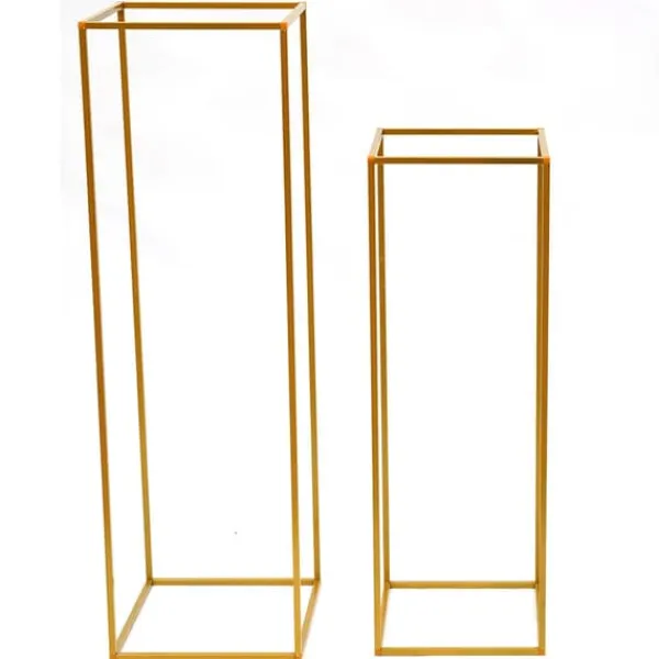 Blomster^Blomsterstander til bryllup 2-pak - Rektangulær stander - 80 cm & 100 cm - Metal - Fritstående - Moderne design - Guld