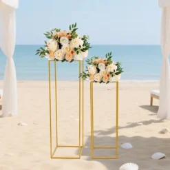 Blomster^Blomsterstander til bryllup 2-pak - Rektangulær stander - 80 cm & 100 cm - Metal - Fritstående - Moderne design - Guld