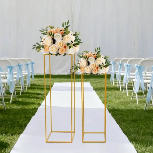 Blomster^Blomsterstander til bryllup 2-pak - Rektangulær stander - 80 cm & 100 cm - Metal - Fritstående - Moderne design - Guld