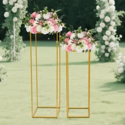 Blomster^Blomsterstander til bryllup 2-pak - Rektangulær stander - 80 cm & 100 cm - Metal - Fritstående - Moderne design - Guld