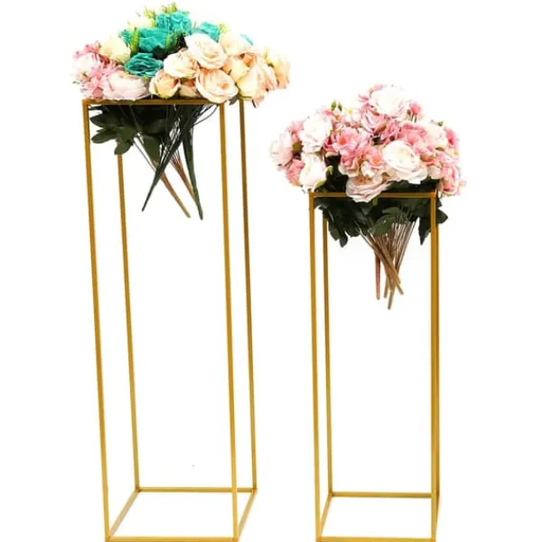 Blomster^Blomsterstander til bryllup 2-pak - Rektangulær stander - 80 cm & 100 cm - Metal - Fritstående - Moderne design - Guld