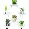 Plantestativer^Blomsterstander til krukker - Rund metalstander med hjul - Til altan og have - Hvid
