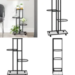 Discount Blomsterstativ 4 niveauer med hjul 44x23x80 cm jern sort - Blomsterstativ - Blomsterstativer - Home & Living Plantestativer