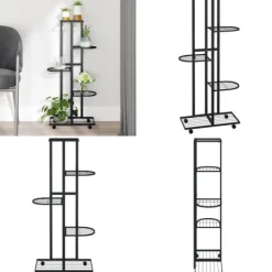 Plantestativer^Blomsterstativ 5 niveauer med hjul 44x23x100 cm jern sort - Blomsterstativ - Blomsterstativer - Home & Living