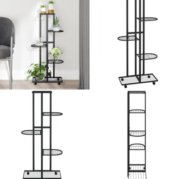 Plantestativer^Blomsterstativ 5 niveauer med hjul 44x23x100 cm jern sort - Blomsterstativ - Blomsterstativer - Home & Living