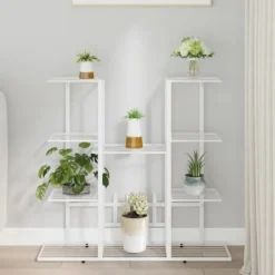 New Blomsterstativ i jern - Plantestativ | Farve: Hvid | Størrelse: 94,5x25x89 cm Plantestativer