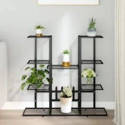 Plantestativer^Blomsterstativ i jern - Robust plantehylde | Farve: Sort | Størrelse: 94,5x25x89 cm