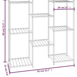New Blomsterstativ i jern til planter og opbevaring | Størrelse: 83x25x80 cm | Farve: Sort Plantestativer