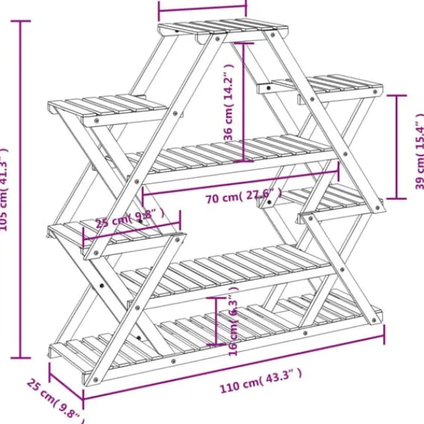 Clearance Blomsterstativ i massivt fyrretræ - Plantestativ til indendørs & udendørs brug | Størrelse: 110x25x105 cm Plantestativer