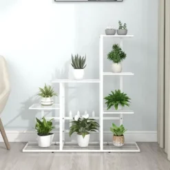 Sale Blomsterstativ i metal - Robust plantestativ til indendørs brug | Størrelse: 94,5x25x88 cm | Farve: Hvid Plantestativer
