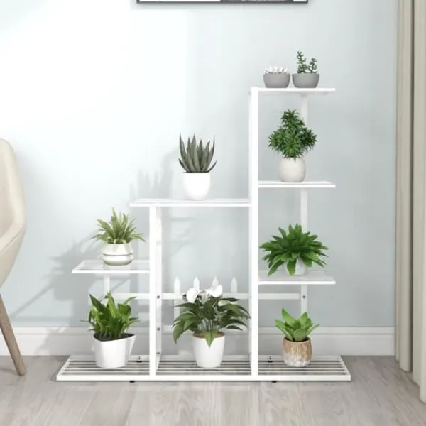 Sale Blomsterstativ i metal - Robust plantestativ til indendørs brug | Størrelse: 94,5x25x88 cm | Farve: Hvid Plantestativer
