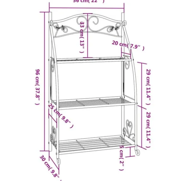 Discount Blomsterstativ i stål – 3-hylder | Farve: Sort | Størrelse: 56x30x96 cm Plantestativer