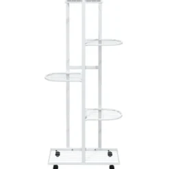 Plantestativer^Blomsterstativ med 5 niveauer og hjul - Plantestativ i jern | Farve: Hvid | Størrelse: 44x23x100 cm
