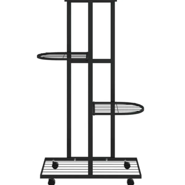 Clearance Blomsterstativ med 4 niveauer og hjul - Jern | Farve: Sort | Størrelse: 44x23x80 cm Plantestativer
