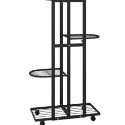 Clearance Blomsterstativ med 4 niveauer og hjul - Jern | Farve: Sort | Størrelse: 44x23x80 cm Plantestativer