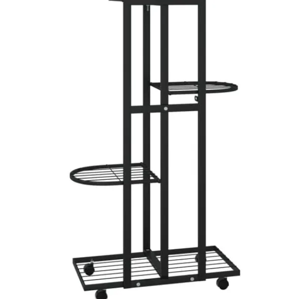 Clearance Blomsterstativ med 4 niveauer og hjul - Jern | Farve: Sort | Størrelse: 44x23x80 cm Plantestativer