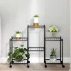 Plantestativer^Blomsterstativ med hjul - Robust plantehylde i jern | Farve: Sort | Størrelse: 83x25x63,5 cm