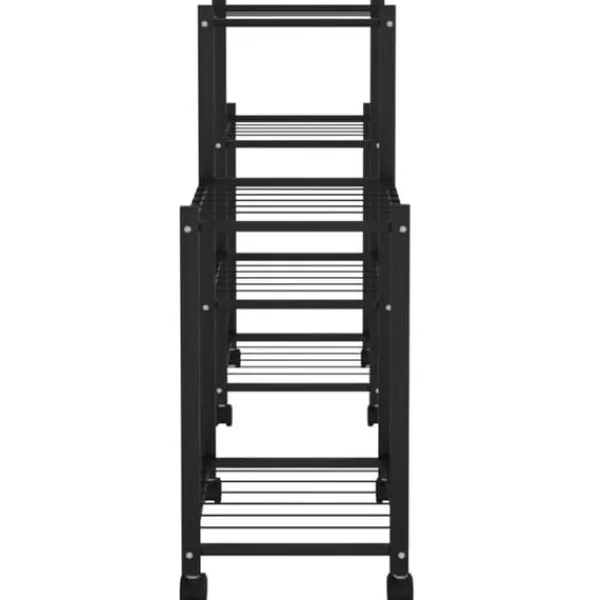 Plantestativer^Blomsterstativ med hjul - Robust plantehylde i jern | Farve: Sort | Størrelse: 83x25x63,5 cm