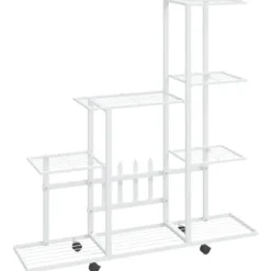 Plantestativer^Blomsterstativ med hjul - Plantestativ i metal | Farve: Hvid | Størrelse: 94,5x25x92,5 cm