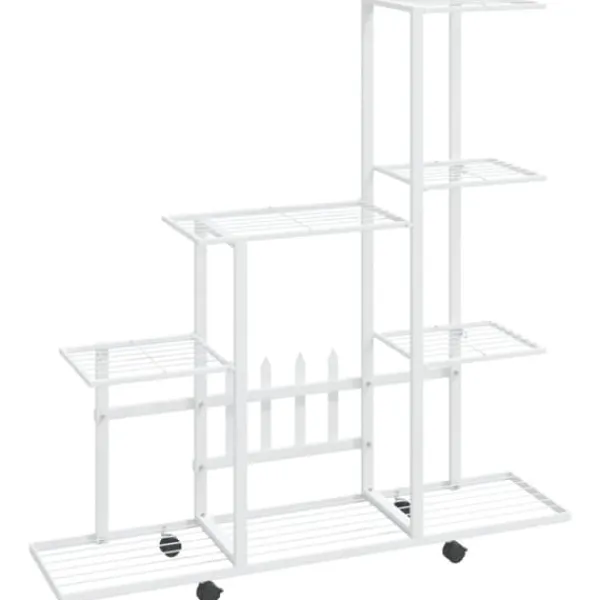 Plantestativer^Blomsterstativ med hjul - Plantestativ i metal | Farve: Hvid | Størrelse: 94,5x25x92,5 cm