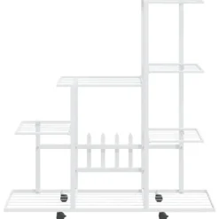 Plantestativer^Blomsterstativ med hjul - Plantestativ i metal | Farve: Hvid | Størrelse: 94,5x25x92,5 cm