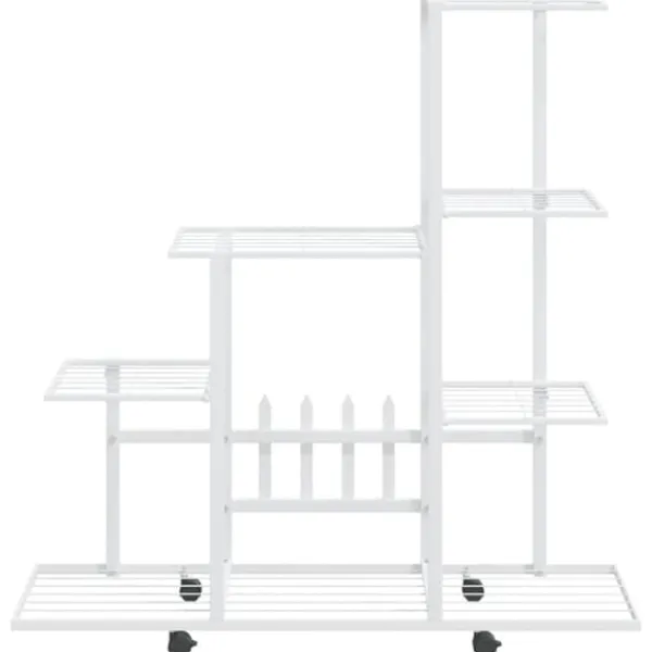 Plantestativer^Blomsterstativ med hjul - Plantestativ i metal | Farve: Hvid | Størrelse: 94,5x25x92,5 cm