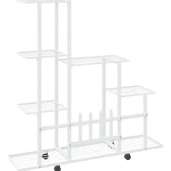 Plantestativer^Blomsterstativ med hjul - Plantestativ i metal | Farve: Hvid | Størrelse: 94,5x25x92,5 cm