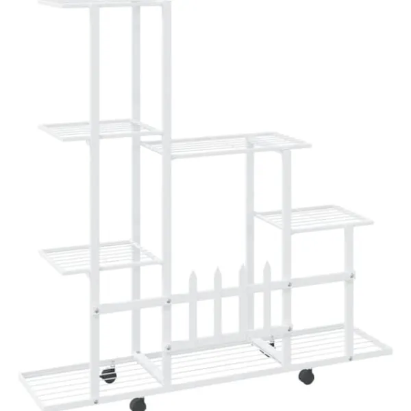 Plantestativer^Blomsterstativ med hjul - Plantestativ i metal | Farve: Hvid | Størrelse: 94,5x25x92,5 cm