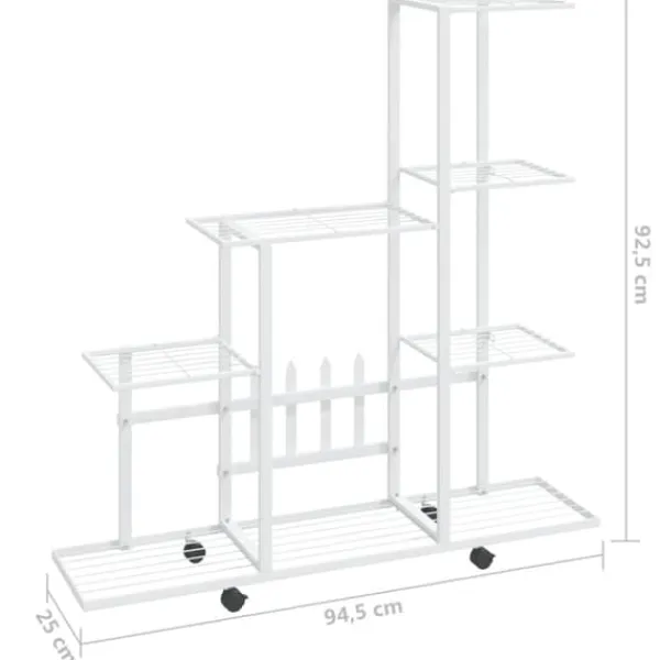 Plantestativer^Blomsterstativ med hjul - Plantestativ i metal | Farve: Hvid | Størrelse: 94,5x25x92,5 cm
